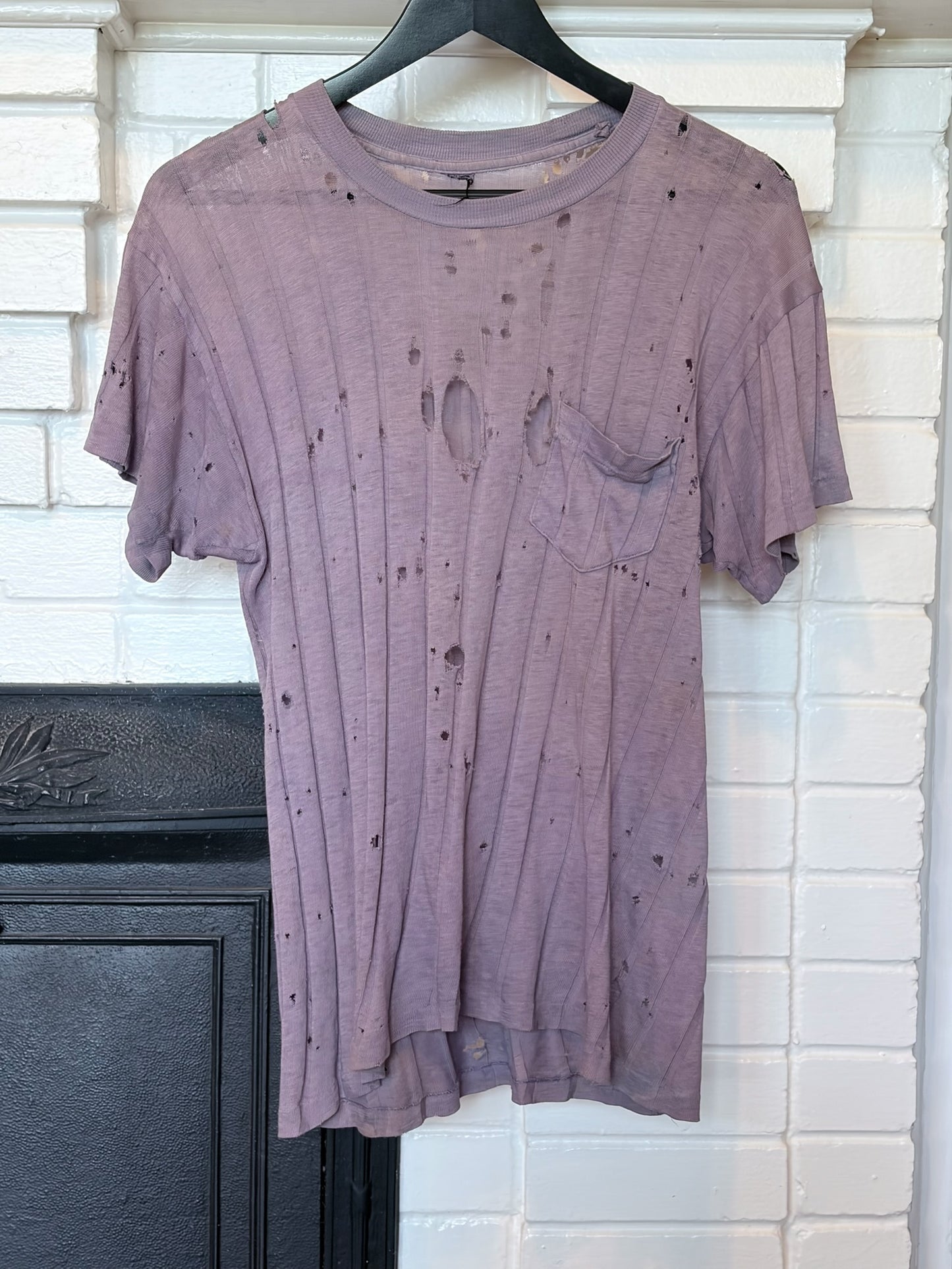 Vintage 1940s Thrashed Ribbed Cotton Tee Shirt Size M