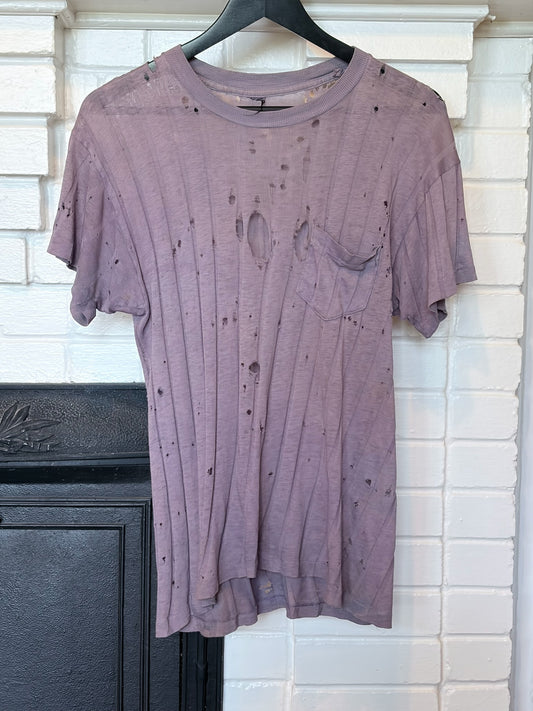 Vintage 1940s Thrashed Ribbed Cotton Tee Shirt Size M