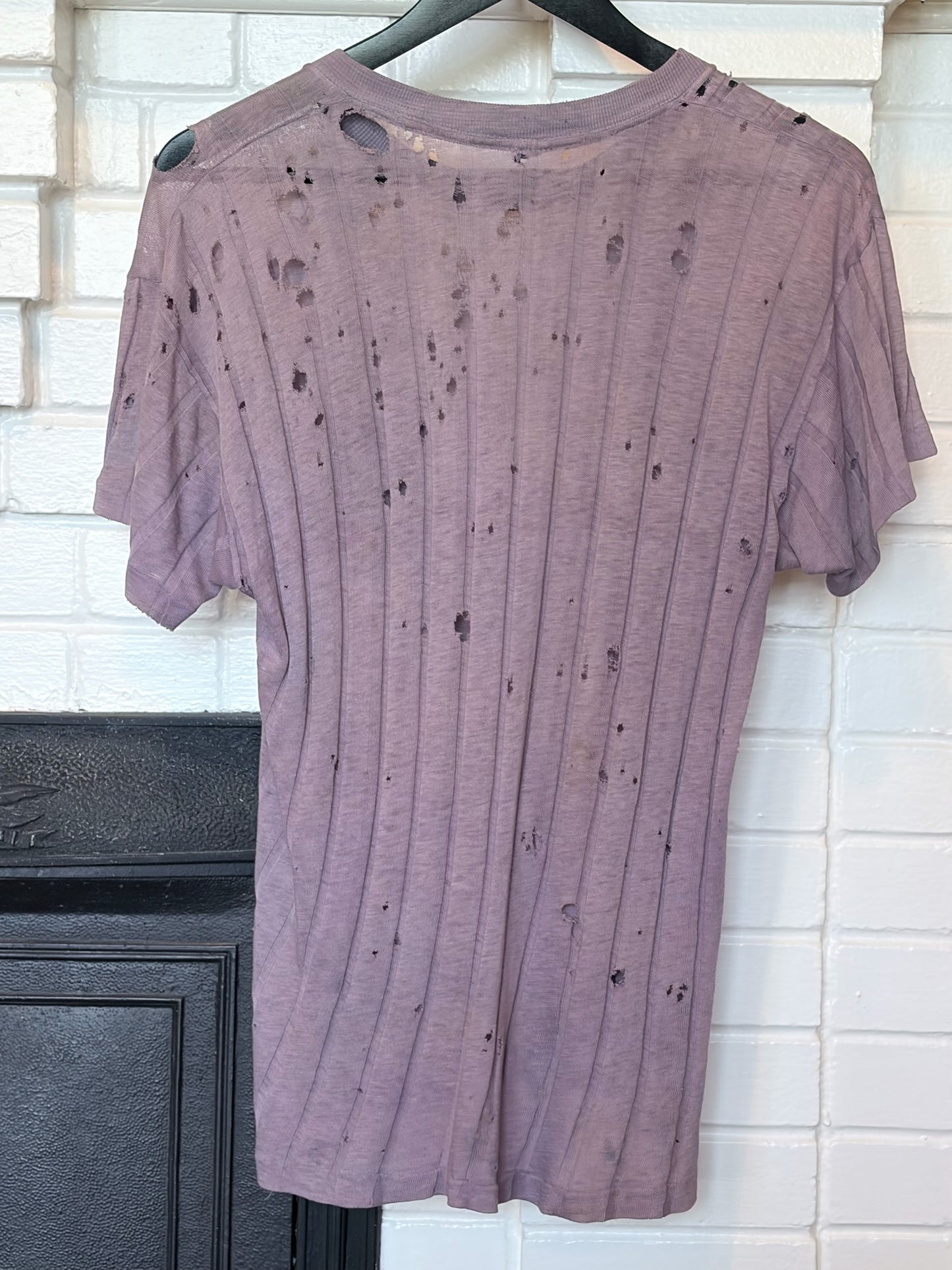 Vintage 1940s Thrashed Ribbed Cotton Tee Shirt Size M